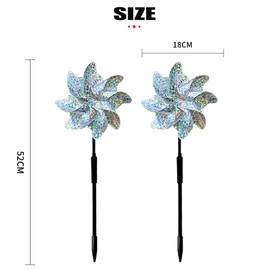Hercaise 2 Pack Bird Deterrent Pinwheels, Reflective Pinwheels with Stakes from Yard, Garden, Patio - Bird Repellent with Easy Assembly - Silver ICY Shards