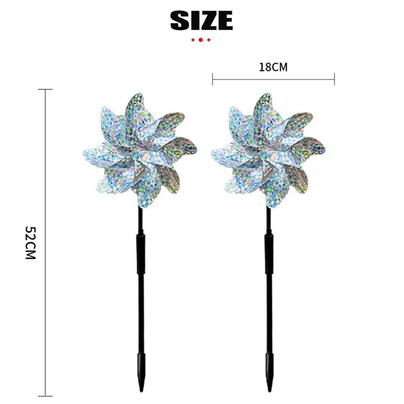 Hercaise 2 Pack Bird Deterrent Pinwheels, Reflective Pinwheels with Stakes
