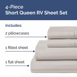 RV Short Queen Sheet Set 60 X 75 - 4 Piece RV Short Queen Bed Sheets - Soft, Breathable & Cooling - Designed for Bunks, Trailers & Campers - Fits 8” to 10" Mattress - Comfy Luxury Bedding - Light Grey