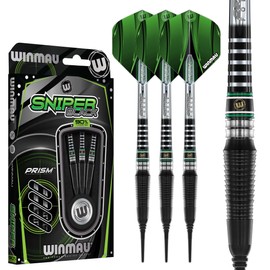 WINMAU Darts - Sniper Black 18g Barrel / 20g Full Weight Soft Tip- Professional 90% Tungsten Darts Set with Dart Flights and Dart Stems (Shafts)