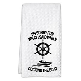 Funny Boat Dish Towels 16x24 Waffle Weave, I’m Sorry for What I Said While Docking, Gifts for Boat Owners, Nautical Anchor Bathroom Decor, Funny Kitchen Towels, Lake House Decor