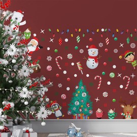 WALPLUS 90x120cm Christmas Combo Decorations Wall Stickers Winterland Friends Around The Tree Wall Art Window Display Clings Display Decals Living Room Living Room Bedroom DIY Gift