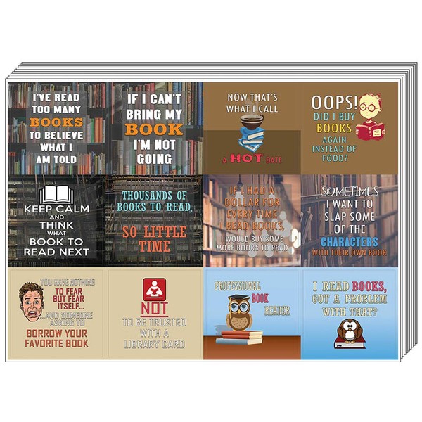 Creanoso Bookish Humor and Sayings (10-Sheet) – Total 120 pcs (10 X 12pcs) Individual Small Size 2.1 x 2. Inches, Waterproof, Unique Themes Designs, DIY Art Decal for Boys & Girls, Children, Teens