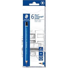 STAEDTLER 100J-8B Jumbo Mars Lumograph Jumbo Pencils, Hexagonal Shape, High Break Resistance, High Quality, Made in Germany, 8B Hardness, 6 Pens in Cardboard Folding Box