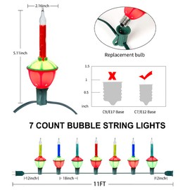 Konictom Christmas Bubble String Lights - 7 Traditional Multicolor Bubble Lights(2 Pack- 14 Lights in Total) - UL Listed for Holiday Party, House, Christmas Celebrations Decor, Green Wire