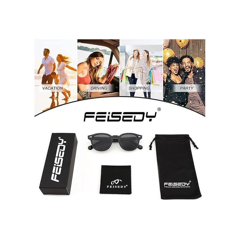 FEISEDY Women's Men's Sunglasses, Wellington Shape, Square, Retro, UV400, UV
