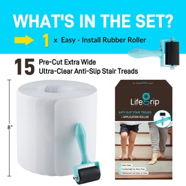 LifeGrip Stair Treads Non-Slip (15PCS), Anti Slip Transparent Stair Treads Tape for Indoor Wooden Step (8"X32"X15P-Treads)