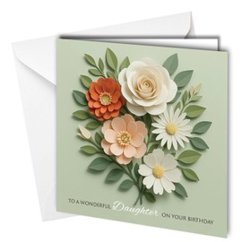 Floral Birthday Card (NOT 3D) for Mum, Niece, Nan, Stepmum, Grandma, Auntie, Stepsister, Sister or Daughter Premium 400gsm Card from Children (Daughter #1881)