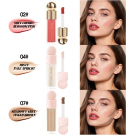 Newvenper Contorno Líquido, Iluminador + Rubor Líquido, Set de 3 Piezas con Aplicador Facial, Duradero y Fácil de Aplicar, Adecuado para Todo Tipo de Piel, Portátil y Crea un Efecto 3D
