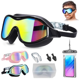 LEMONSEA Goggles Natación Mujer Hombre, Kit de Natación 5 en 1, Gogles Adulto Natacion Con Tapones Oidos, pinza nasal, Bolsa Impermeable para Celurares, Funda Gafas, Googlesnatacion Niños