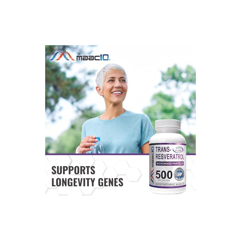 MAAC10 Formulas Trans-Resveratrol 500mg + BioPerine 5mg For Enhanced Bioavailability