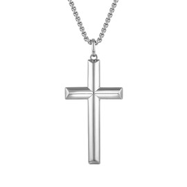 Raymard 925 Sterling Silver High Polished Cross Necklace for Men,Christian Cross Pendant Jewelry for Men, 24" Rolo Chain Cross Jewelry-Silver