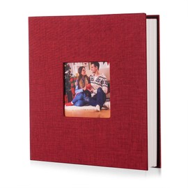 Photo Album Self Adhesive Scrapbook Album for 4×6 Pictures DIY Magnetic Linen Cover Album 15 Sheets/30 Blank Pages for Family Wedding, Birthday, Christmas, Anniversary (Red)