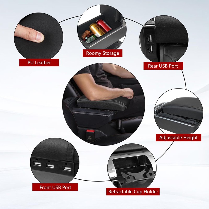 Htostar Racing Car Armrest Box with Double Layer Storage, Black