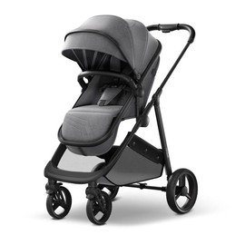 Mompush Wiz 2-in-1 Convertible Baby Stroller with Bassinet Mode - Foldable Infant Stroller to Explore More as a Family - with Reversible Stroller Seat - Color: Gray