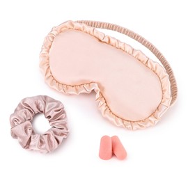 Flower Style Sleep Mask with Adjustable Strap for Women Girls, with a Pair of Earplugs and Hair Tie, Eye Cover for Travel for Sleeping (Pink)