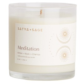 Satya+Sage Luxury Aesthetic Scented Candle (Meditation, 9oz – Amber, Incense, 50 Hours) | All Natural, Non-Toxic Coconut and Vegan Soy Wax w/Essential Oils for Massage, Relaxation | Hand Poured