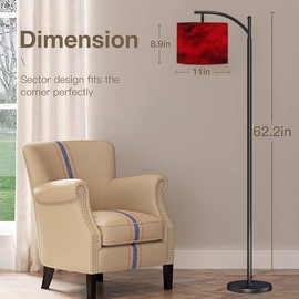 BVCAHSAW Arc Floor Lamp Black red Abstract Toned Fiery Effect Copy Space for Modern Tall Standing Lamp Dimmable with Remote Adjustable Drum Shade Footswitch for Living Room Bedroom Office