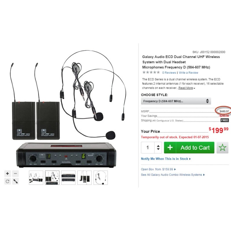 GALAXY AUDIO ECD DUAL CH UHF WIRELESS SYS (w/ dual