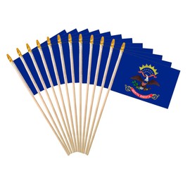 North Dakota State Handheld Stick Flag 4x6 Inch 12 Pack Small Mini ND Flag On Wooden Stick For Patriotic Festival Events Party Decoration (ND, 4X6 In)