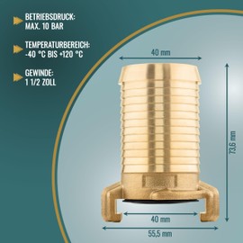 POPPSTAR Poppstar Messing Schnellkupplung 1 1/2 Zoll Tülle (System Geka Kupplung auf 1 1/2 Zoll Schlauchtülle), für 38mm Schlauch-Innendurchmesser