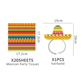 20 Colorful Party Napkins, 1 Mexican Headband, Mexican Party Decorations, Mexican Napkins, Birthday Party Decorations for Adults, Colorful Napkins