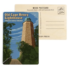 Virginia Beach, Virginia, Old Cape Henry Lighthouse (4x6 Birch Wood Postcards, 2-Pack Stationary, Rustic Home Wall Decor)