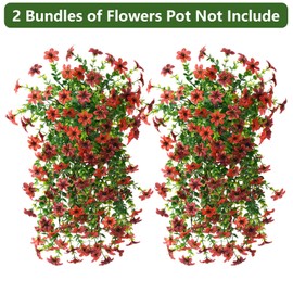 Artificial Hanging Flowers Plants for Outdoor Fall Decoration, 2 PCS Fake Silk Daisy Planter UV Resistant Look Real for Outside Patio Porch Home Autumn Decor (Red Brown)