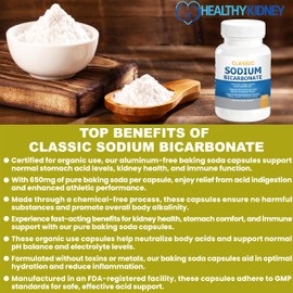 Classic Sodium Bicarbonate 650mg Natural Organic Use Sodium Bicarbonate Powder Pills Sodium Bicarbonate Tablets (caps) Stomach Acid Alkalinity 120caps