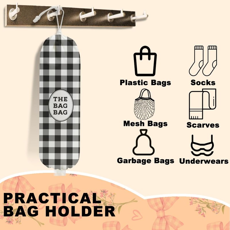 CQM Black White Buffalo Check Plaid Plastic Bag Holder for