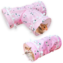 Oiuyamn 2pcs Hamster Tunnels and Tubes, Collapsible 3 Way & 1 Way Small Animal Tunnels for Hamster/Bunny/Guinea Pig/Ferret/Hedgehog/Holland Pig Hiding and Resting