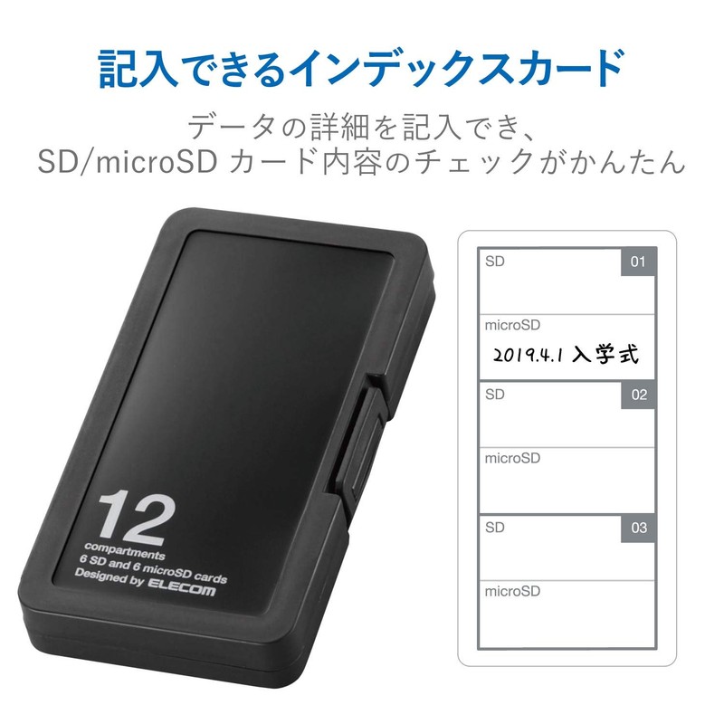 Elecom CMC-SDCPP12BK Memory Card Case, SD Case, Plastic, Holds 6