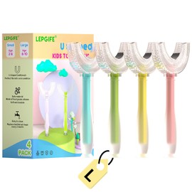 LEPGIFE U Shaped Kids Toothbrush 4 Pack, U-Type Whole Mouth Toothbrush for Kids (Age 6-10)