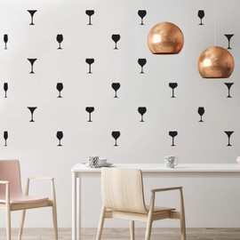 Aurabeam Set of 25 Vinyl Wall Art Decal - Wine Glass Set - from 6" x 2" Each - Adhesive Sticker Cute Navy Design for Kids Room Bedroom Playroom Office Classroom Home School Decor