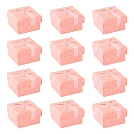 Cheriswelry 12 Pack Cardboard Rings Boxes with Sponge Inside Square Rings Boxe with Bowknot for Proposal Engagement Wedding Anniversary, Pink