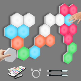 Hexagon Lights, Touch-sensitive Hexagon Wall Lights, Hexagon Lights for Wall Led with Remote and USB Power Supply, Spliceable LED Light Wall Panels Gift for Boys and Girls, Kids, Adults（6 Packs）