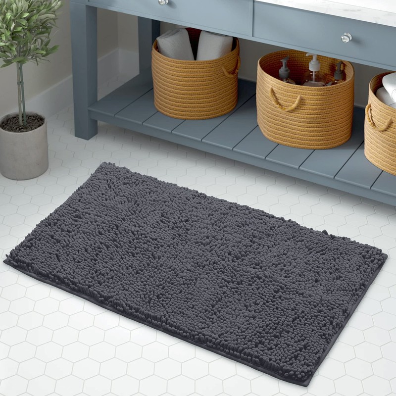 LuxUrux Bath Mat-Extra-Soft Plush Bath Shower Bathroom Rug, 1'' Chenille
