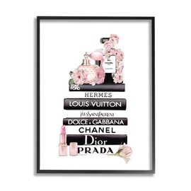 Stupell Industries Chic Pink Toiletry Cosmetics Glam Fashion Books