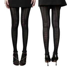 Women's Costume Stockings, Black Pattern, Dance Tights with Lace Design for Oktoberfest, Carnival, Costume Tights with Cable Pattern, Comfortable and Elastic, Pack of 2