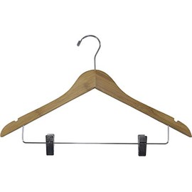 The Great American Hanger Company Bamboo Combo Hanger with Adjustable Cushion Clips, Box of 10 Eco-Friendly 17 Inch Flat Wooden Hangers with Lacquer Finish & Chrome Swivel Hook