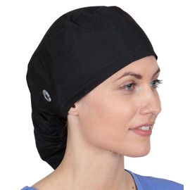 Scrub Caps Women Ponytail - Surgical Caps for Women Long Hair - Nurse Cap - Scrub Hats for Nurses - Bouffant Scrub Cap Black
