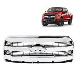 HECASA Front Chrome Grille Compatible with 2015-2017 Ford F-150(Except Raptor) Mesh Radiator Grill Bumper Hood Replacement for FL3Z-8200-MA FL3Z8200MA FO1200611 w/o Camera
