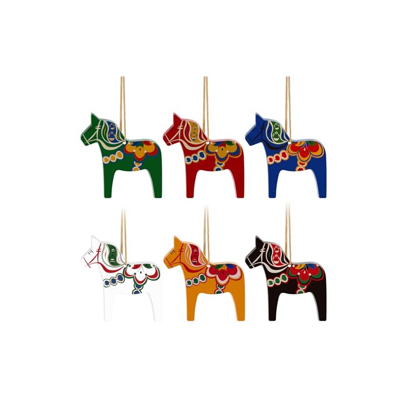 Dala Horse - Adornos de Navidad suecos de 6 piezas