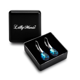 Women's Earrings Real Silver 925 Blue Drop Jewellery Bag Gifts, Glass, Crystal
