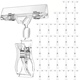 Pack of 30 price tag holders, plastic rotating sign holder, merchandise sign clip, display clip holder stand, clear