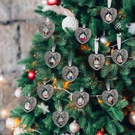 Christmas Ornaments Angel Wings with Custom Photo Frame for Loss of Loved One Remembrance Keepsake with Silk Ribbon & Red Gift Box