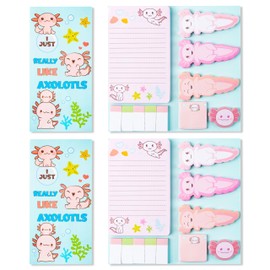 Xqumoi 2 Pack I Just Really Like Axolotl Sticky Notes Set - Animal Mexican Walking Fish Self-Stick Notes Pads Divider Tabs Bundle Writing Memo Pads Page Marker Back to School Office Supplies Gift