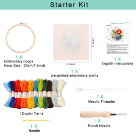 REEWISLY - Kit de bordado de aguja de perforación, aro de bordado, suministros esenciales, arte ideal para principiantes, bordado de adultos, video enseñanza (rojo)