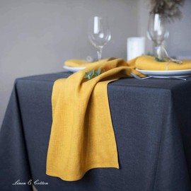Linen & Cotton Table Runner Cloth Hygge in 100% Linen, Mustard Yellow (40 x 220 cm) Washable Rectangle Runner for Home Decoration Kitchen Dining Party Festival Brunch Christmas