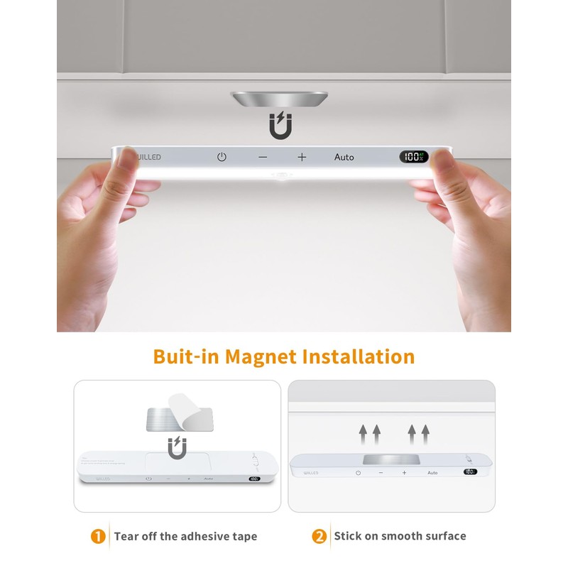 WILLED Motion Sensor Light Indoor, Battery Display, 60 LED Touch